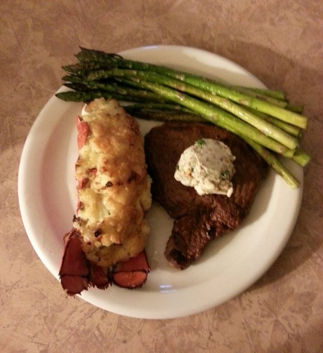 Lobster Thermidor and Grilled Sirloin