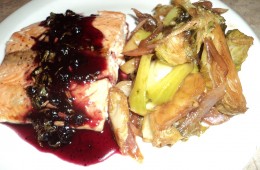 Blueberry BBQ Salmon w/ Honey-Balsamic Brussels SproutsSpouts
